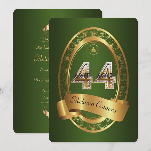 44th,birthday party woman man,elegant colour invitation (Front/Back)