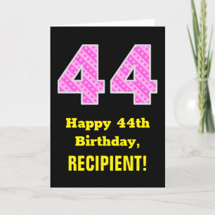 44th Birthday: Pink Stripes and Hearts "44" + Name Card