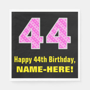 44th Birthday: Pink Stripes and Hearts "44" + Name Napkin