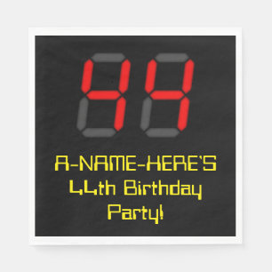 44th Birthday: Red Digital Clock Style "44" + Name Napkin
