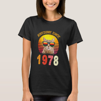 44th Birthday Vintage Cat Awesome Since 1978 T-Shirt