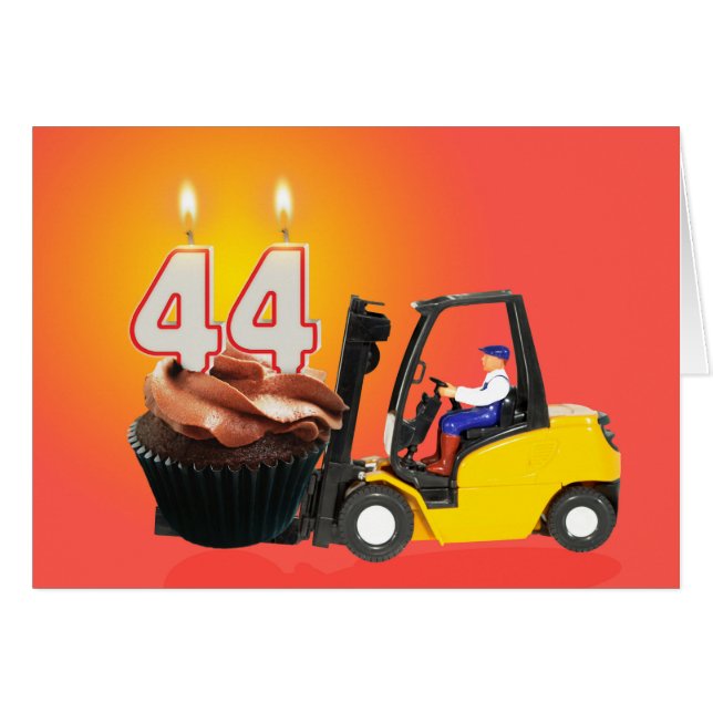 44th Birthday with Cupcake,Candles and Forklift (Front Horizontal)