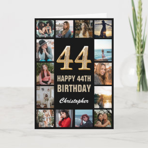 44th Happy Birthday Black and Gold Photo Collage Card