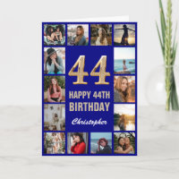 44th Happy Birthday Navy Blue & Gold Photo Collage