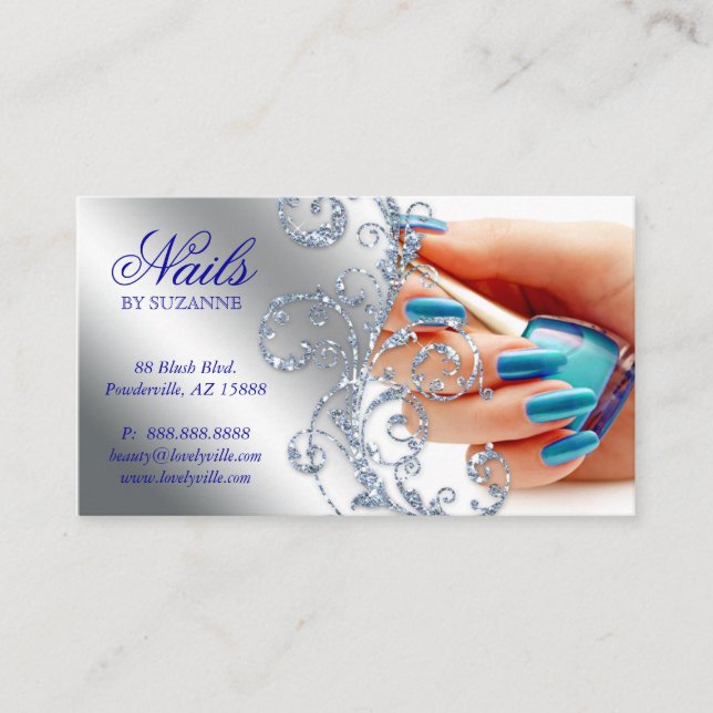 455 Nail Salon Loyalty Card Glitter Blue Silver (Front)