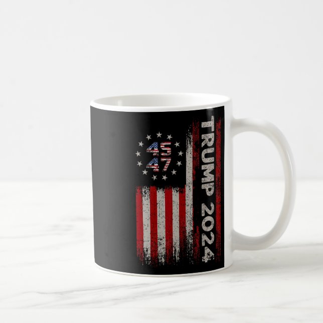 45 47 Trump 2024 American Flag 1  Coffee Mug (Right)