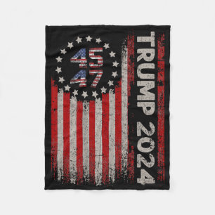 45 47 Trump 2024 American Flag Fleece Blanket