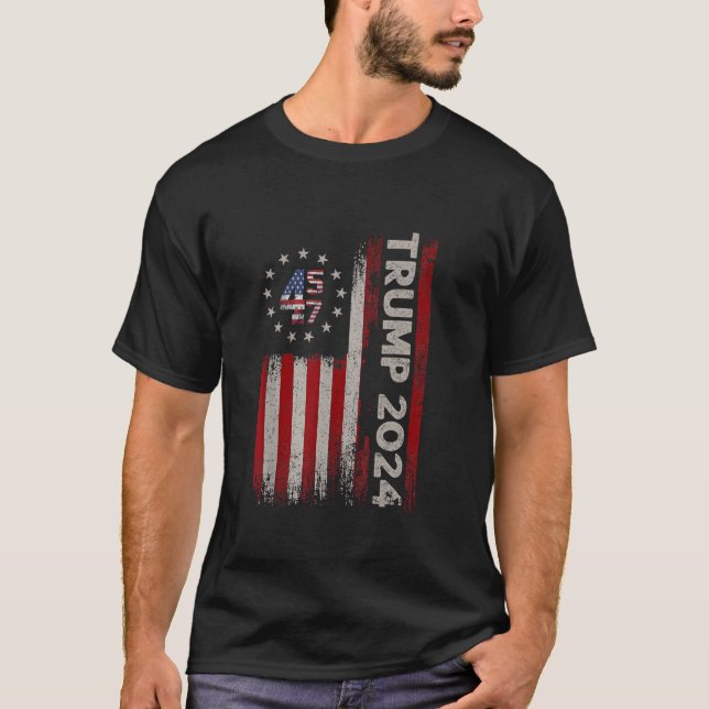 45 47 Trump 2024 American Flag T Shirt (Front)