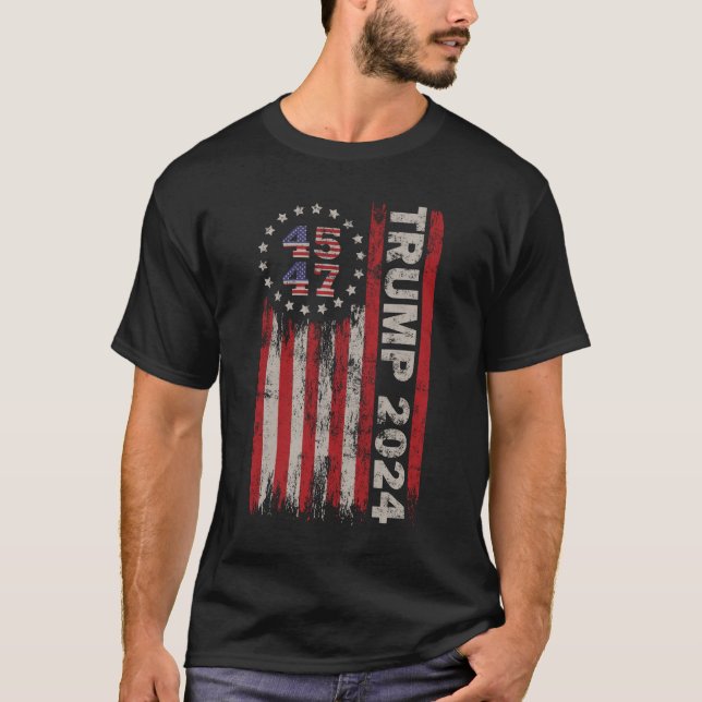 45 47 Trump 2024 American Flag T-Shirt (Front)