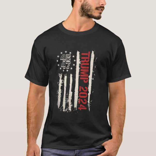 45 47 Trump 2024 American Flag T Shirt (Front)