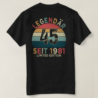 45. Geburtstag Legendär Seit 1981 Jahrgang T-Shirt