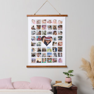 45 Photo Collage Personalised With Heart Hanging Tapestry