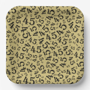 45 Random Number Pattern Gold/Black Paper Plates