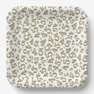 45 Random Number Pattern Gold/White Paper Plates