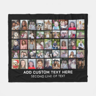 45 Square Photo Collage Grid with Text - black Fleece Blanket