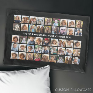 45 Square Photo Collage Grid with Text - black Pillowcase