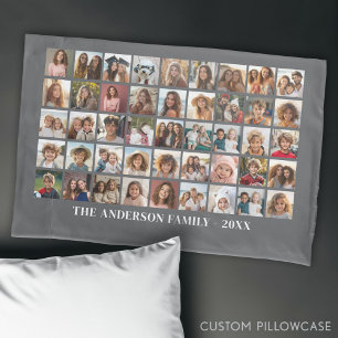 45 Square Photo Collage Grid with Text - grey Pillowcase