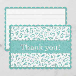 45 "Thank you!" Teal /White Number Pattern Thank You Card