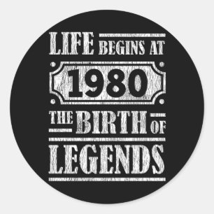 45 Year Old 1980 Birth Of Legend 45th Birthday Classic Round Sticker