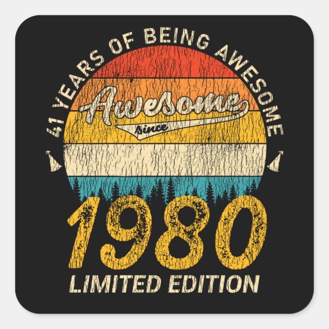 45 Year Old 1980 Retro Awesome 45th Birthday Gift Square Sticker (Front)