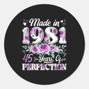 45 year old made in 1981 floral 45th birthday wome classic round sticker