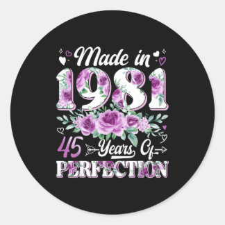45 year old made in 1981 floral 45th birthday wome classic round sticker