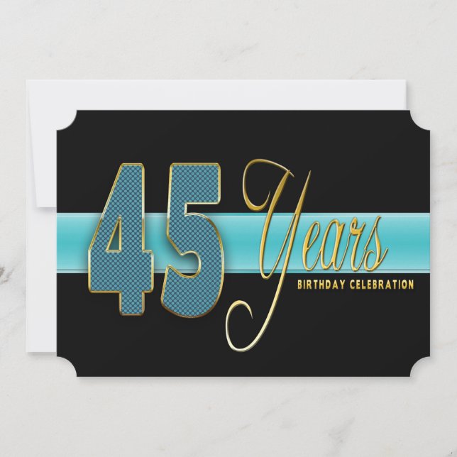45 YEARS BIRTHDAY PARTY INVITATION AQUA/BLACK (Front)
