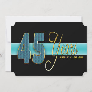 45 YEARS BIRTHDAY PARTY INVITATION AQUA/BLACK