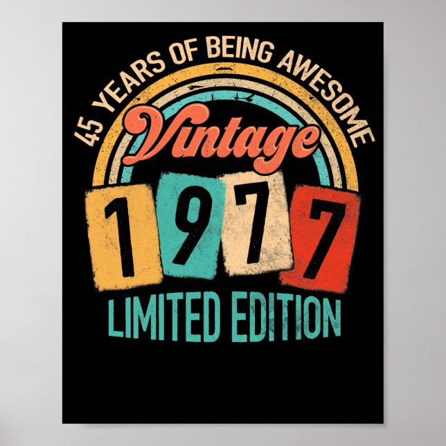 45 Years Old Of Be Awesome In 1977 45th Birthday Poster (Front)