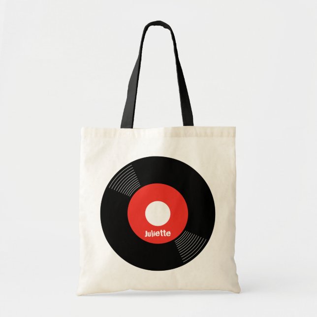 45s Record Tote (Red) CUSTOMIZABLE Bag (Front)