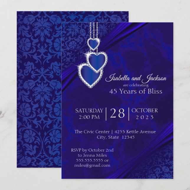 45th / 65th Sapphire Wedding Anniversary Design Invitation (Front/Back)