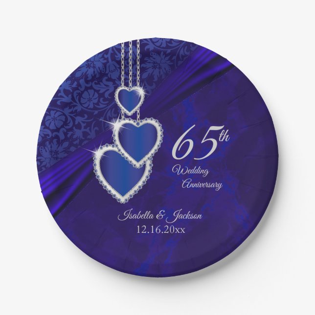 45th /65th Sapphire Wedding Anniversary Design Paper Plate (Front)