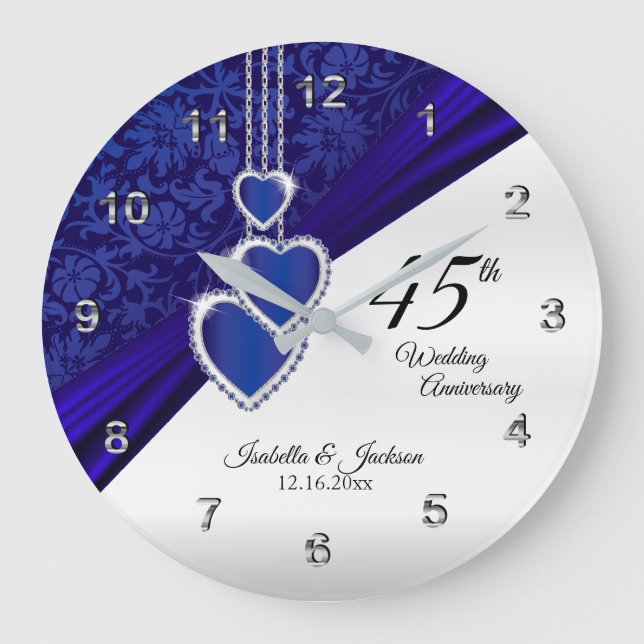 45th / 65th Sapphire Wedding Anniversary Keepsake Large Clock (Front)