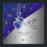 45th / 65th Sapphire Wedding Anniversary Keepsake Square Wall Clock<br><div class="desc">⭐⭐⭐⭐⭐ 5 Star Review! Personalise Clock. 45th Sapphire Wedding Anniversary Keepsake ready for you to personalise. This design works well for other events or occasions such as a birthday, wedding, years of service... or you can make it work for everyday use for your home or office by just adding your...</div>
