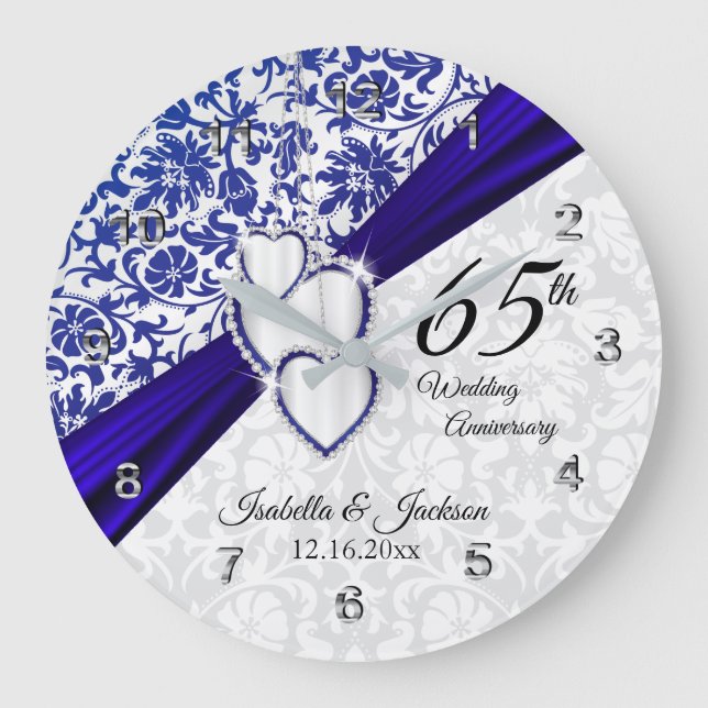 45th / 65th Sapphire Wedding Anniversary Large Clock (Front)