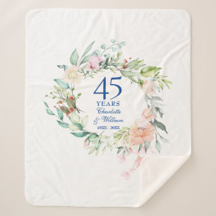 45th 65th Wedding Anniversary Floral Garland Sherpa Blanket