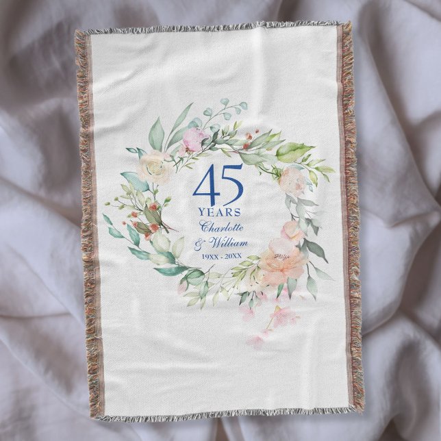 45th 65th Wedding Anniversary Floral Garland Throw Blanket (45th 65th Wedding Anniversary Floral Garland Throw Blanket)