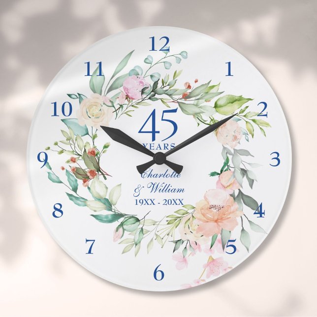 45th 65th Wedding Anniversary Roses Floral Large Clock (45th 65th Wedding Anniversary Roses Floral Large Clock)