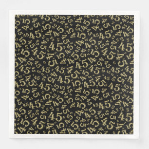 45th Age Random Number Pattern Black/Gold Napkin