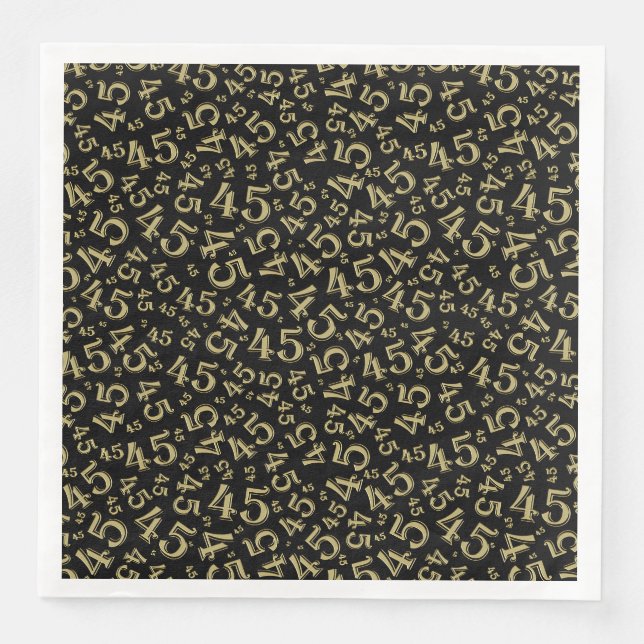 45th Age Random Number Pattern Black/Gold Napkin (Front)