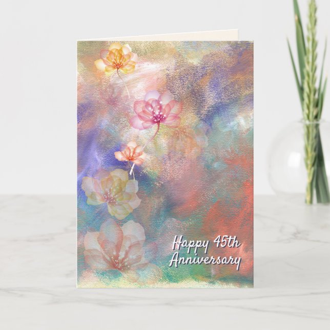 45th Anniversary Abstract Paint and Flowers Card (Front)