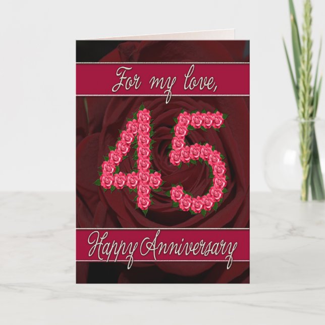 45th anniversary card with roses and leaves (Front)