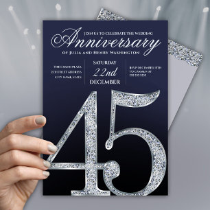 45th Anniversary Diamond Silver Navy Blue Invitation