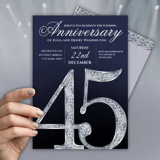 45th Anniversary Diamond Silver Navy Blue Invitation
