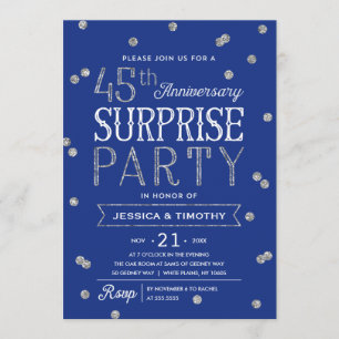 45th Anniversary Glitter Confetti Surprise Party Invitation