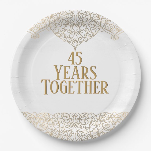 45th Anniversary Gold Lace On White Paper Plate (Front)