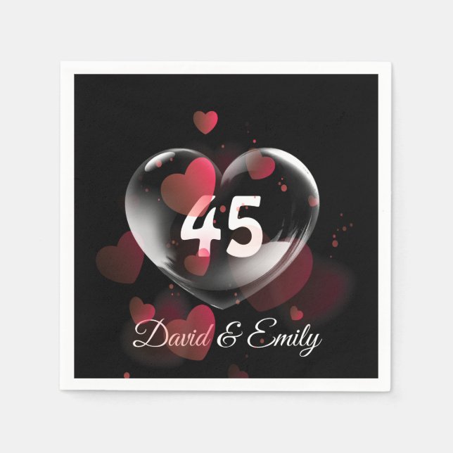45th Anniversary Heart Bubble With Red Hearts Napkin (Front)