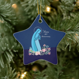 45th Anniversary of Religious Life Nun Pink Flower Ceramic Tree Decoration