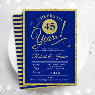 45th Anniversary Party -  Sapphire Blue Gold Invitation