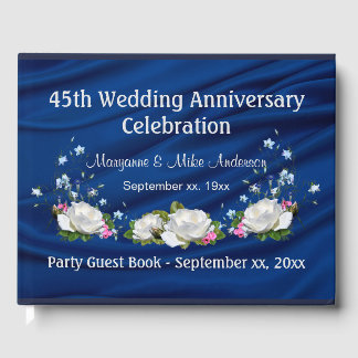 45th Anniversary Sapphire White Roses Custom Guest Book